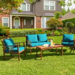 Costway 8PCS Wooden Patio Furniture Set Table Sofa Chair Cushioned Garden Turquoise 16 Costway 8PCS Wooden Patio Furniture Set Table Sofa Chair Cushioned Garden Turquoise -Costway GUEST e6bf9cac 12fa 40e4 855a f2b10b4128c0