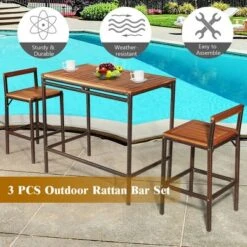 Costway 3 PCS Patio Rattan Wicker Bar Wood Table Chair Outdoor -Costway GUEST e72484ae 6681 4e3f 8b2f 7ed9cf96f78a