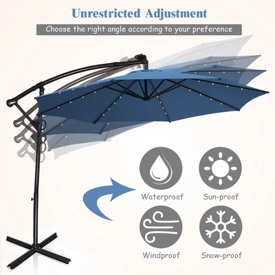Costway 10FT Patio Offset Umbrella Solar Powered LED 360Degree Rotation Aluminum Blue 7 Costway 10FT Patio Offset Umbrella Solar Powered LED 360Degree Rotation Aluminum Blue - Image 7
