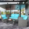 Costway 4PCS Patio Rattan Furniture Set Sofa Table W/Storage Shelf RedGray Cushion
