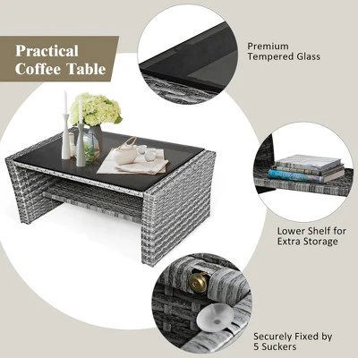 Costway 4PCS Patio Rattan Furniture Set Sofa Table Storage Shelf Cushion 6 Costway 4PCS Patio Rattan Furniture Set Sofa Table Storage Shelf Cushion - Image 6