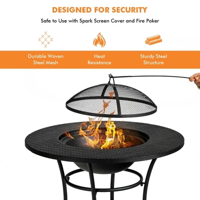 Costway 31.5'' Patio Fire Pit Dining Table Charcoal Wood Burning W/ Cooking BBQ Grate 6 Costway 31.5'' Patio Fire Pit Dining Table Charcoal Wood Burning W/ Cooking BBQ Grate - Image 6