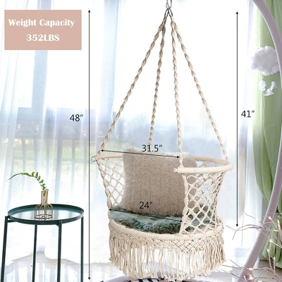 Costway Hanging Hammock Chair Macrame Swing Hand Woven Cotton Backrest 1 Costway Hanging Hammock Chair Macrame Swing Hand Woven Cotton Backrest