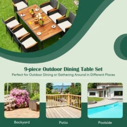 Costway 9PCS Patio Rattan Dining Set Acacia Wood Table Cushioned Chair Mix Gray -Costway GUEST e894364b 2cd2 4aef 8b70 c1acb368408b