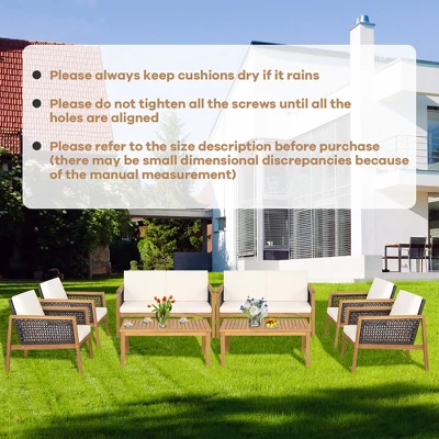 Costway 8PCS Patio Rattan Furniture Set Acacia Wood Cushioned Sofa Off 7 Costway 8PCS Patio Rattan Furniture Set Acacia Wood Cushioned Sofa Off - Image 7