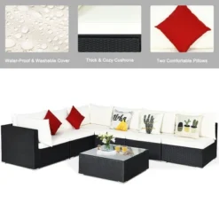 Costway 7PCS Patio Rattan Furniture Set Sectional Sofas Off White & Navy Cushion Covers 9 Costway 7PCS Patio Rattan Furniture Set Sectional Sofas Off White & Navy Cushion Covers -Costway GUEST e905d2ce 2542 48f4 9c60 488d3f354d14