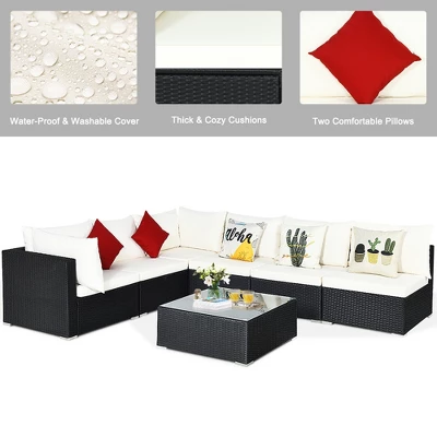 Costway 7PCS Patio Rattan Furniture Set Sectional Sofas Off White & Navy Cushion Covers 3 Costway 7PCS Patio Rattan Furniture Set Sectional Sofas Off White & Navy Cushion Covers - Image 3