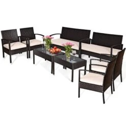 Costway 8PCS Patio Rattan Conversation Furniture Set Cushioned Seat Glass Table -Costway GUEST e96ed89c 1fac 41ab 8bd0 68d7f2f943ab
