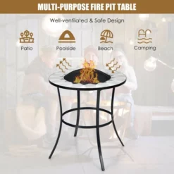 Costway 23.5'' Round Fire Pit Table Wood Burning Heater W/ Mesh Cover & Fire Poker -Costway GUEST e99bc86b d521 4a4e 8f2a 511d415cced3
