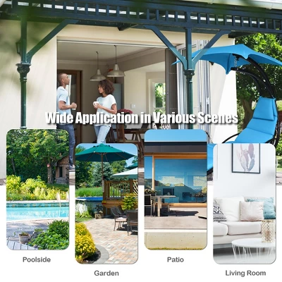 Costway Hanging Swing Chair Hammock Chair W/ Pillow Canopy Stand BlueNavyOrange 4 Costway Hanging Swing Chair Hammock Chair W/ Pillow Canopy Stand BlueNavyOrange - Image 4