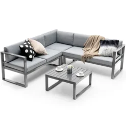 Costway 4PCS Patio Furniture Set Aluminum Frame Loveseat Coffee Table Cushions Deck Grey 17 Costway 4PCS Patio Furniture Set Aluminum Frame Loveseat Coffee Table Cushions Deck Grey -Costway GUEST e9ca0b1c 1eee 4abe 9c76 4a671c9ae27a
