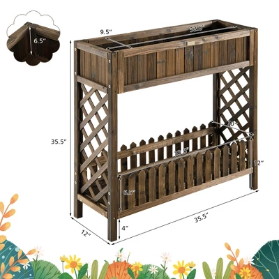 Costway 2-Tier Wood Raised Garden Bed Elevated Planter Box For Vegetable, Fruit, Herb 3 Costway 2-Tier Wood Raised Garden Bed Elevated Planter Box For Vegetable, Fruit, Herb - Image 3