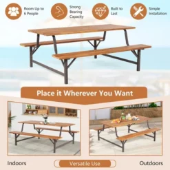 Costway Acacia Wood Patio Picnic Table Bench Set With 71'' Tabletop & 2'' Umbrella Hole 11 Costway Acacia Wood Patio Picnic Table Bench Set With 71'' Tabletop & 2'' Umbrella Hole -Costway GUEST ea4c75c9 6061 4fdd 9df7 270aeaf7921b