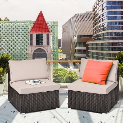 Costway 2PCS Patio Rattan Armless Sofa Sectional Furniture W/Cushion 1 Costway 2PCS Patio Rattan Armless Sofa Sectional Furniture W/Cushion