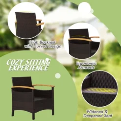 Costway 3PCS Patio Rattan Furniture Set Wooden Armrest Table Top Cushioned Deck -Costway GUEST eae7191d d3e6 4556 b22b 28660ca24820
