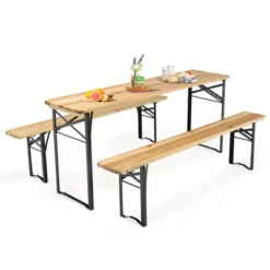 Costway 3 PCS Beer Table Bench Set Folding Wooden Top Picnic Table Patio Garden 17 Costway 3 PCS Beer Table Bench Set Folding Wooden Top Picnic Table Patio Garden -Costway GUEST eafc4b88 b051 4f73 9806 42dd11f0ae59