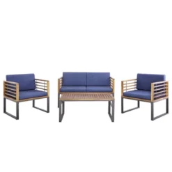 Costway 4pcs Patio Acacia Wood Chair Table Loveseat Cushioned Furniture Set Outdoor Navy -Costway GUEST eb1ca784 994e 494f bf32 d6a5bee9e36c