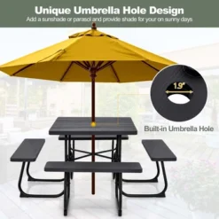 Costway Outdoor 8-person Square Picnic Table Bench Set With 4 Benches & Umbrella Hole Black/Grey/Green/White 16 Costway Outdoor 8-person Square Picnic Table Bench Set With 4 Benches & Umbrella Hole Black/Grey/Green/White -Costway GUEST eb222a8c c464 4122 8c8f c5483253a9c0