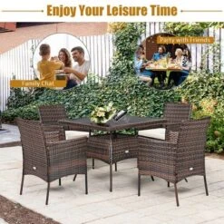 Costway 5PCS Patio Rattan Dining Furniture Set Armrest Sofa Chair Glass Table -Costway GUEST eb63e6d6 6f2a 4caf 8b5a 3cce8c1ab02e