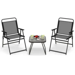 Costway 3pcs Patio Folding Conversation Chairs&Table Heavy-Duty Metal Outdoor Portable -Costway GUEST eb76ce3a fe68 4c5e af45 79be58288d23