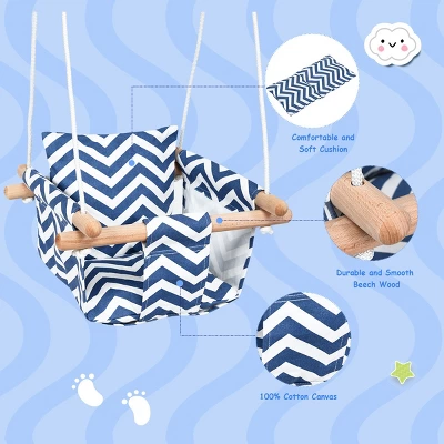 Costway Baby Canvas Hanging Swing Cotton Hammock Toy For Toddler BluePink 6 Costway Baby Canvas Hanging Swing Cotton Hammock Toy For Toddler BluePink - Image 6