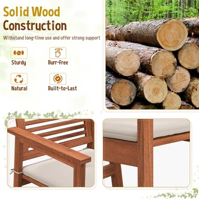 Costway Outdoor Dining Chair Patio Solid Wood Chairs With Comfortable Cushions 4 Costway Outdoor Dining Chair Patio Solid Wood Chairs With Comfortable Cushions - Image 4