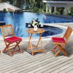 Costway 3PCS Patio Folding Wooden Bistro Set Cushioned Chair Conversation Cushion -Costway GUEST ebed07fa 5879 45ea 8723 bfa1e9e38ffa