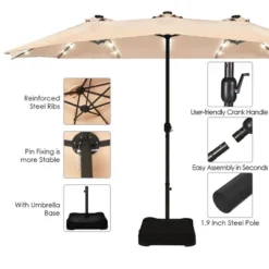 Costway 15Ft Patio Double-Sided Solar LED Market Umbrella Crank Base BeigeTanOrangeBurgundy 18 Costway 15Ft Patio Double-Sided Solar LED Market Umbrella Crank Base BeigeTanOrangeBurgundy -Costway GUEST ebf75fc5 622b 48e4 8a80 af110a2b932b