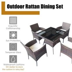 Costway 5PCS Patio Rattan Dining Furniture Set Armrest Sofa Chair Glass Table -Costway GUEST ebfe9e53 a44a 4100 94df d037af76828c