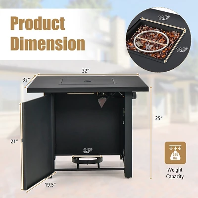 Costway 32'' Square Propane Gas Fire Pit Table With Glass Stones Rain Cover 50,000 BTU 2 Costway 32'' Square Propane Gas Fire Pit Table With Glass Stones Rain Cover 50,000 BTU - Image 2