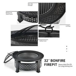 Costway 32'' Round Fire Pit Set W/ Rain Cover BBQ Grill Log Grate Poker 11 Costway 32'' Round Fire Pit Set W/ Rain Cover BBQ Grill Log Grate Poker -Costway GUEST ec3544e7 4df8 48ad 8e8a fced419ad8af