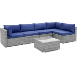 Costway 6 PCS Patio Conversation Sofa Set Outdoor Rattan Furniture Cushioned Seat Navy -Costway GUEST ec4ad392 72da 4b13 a8ba 180906c1ac22