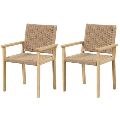 Costway Patio Chair Set Of 2/4 Rubber Wood Dining Armchairs Paper Rope Woven Seat Balcony 9 Costway Patio Chair Set Of 2/4 Rubber Wood Dining Armchairs Paper Rope Woven Seat Balcony - Image 9