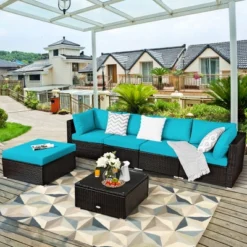 Costway 6PCS Outdoor Patio Rattan Furniture Set Cushioned Sectional Sofa NavyBlackTurquoise -Costway GUEST ec986852 7070 4d86 be70 354f56330b1c