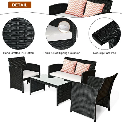 Costway 4PCS Patio Rattan Furniture Conversation Set Cushioned Sofa Coffee Table Black 4 Costway 4PCS Patio Rattan Furniture Conversation Set Cushioned Sofa Coffee Table Black - Image 4