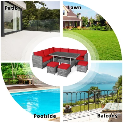 Costway 7 PCS Patio Rattan Dining Set Sectional Sofa Couch Ottoman Garden WhiteRedBlack 4 Costway 7 PCS Patio Rattan Dining Set Sectional Sofa Couch Ottoman Garden WhiteRedBlack - Image 4