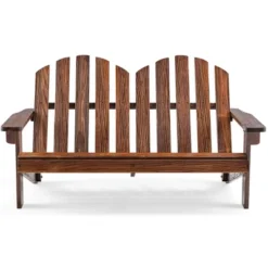 Costway 2 Person Adirondack Chair Kid Solid Wood Loveseat Backrest Arm Rest Patio Coffee/White -Costway GUEST ed343481 83ca 42c2 a2f5 e6f2f417d22a
