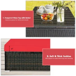 Costway 5PCS Patio Rattan Furniture Set Sectional Conversation Set W/Red Cushions -Costway GUEST ed994832 781a 44b6 924e 2285fdd2b7b2