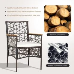 Costway 4pcs PE Wicker Patio Bistro Chairs Acacia Wood Armrests W/ Cushions Outdoor -Costway GUEST eddd513b e52b 4939 83d6 e2300892e89f