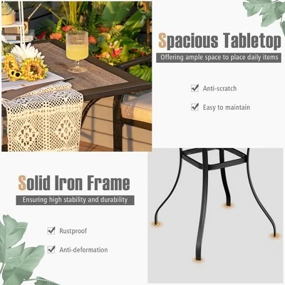 Costway 3 PCS Patio Bar Stool Square Table Bistro Set Cushioned Chairs Armrest 5 Costway 3 PCS Patio Bar Stool Square Table Bistro Set Cushioned Chairs Armrest - Image 5