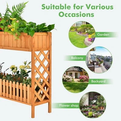 Costway 2-Tier Raised Garden Bed Elevated Wood Planter Box For Vegetable Flower Herb 7 Costway 2-Tier Raised Garden Bed Elevated Wood Planter Box For Vegetable Flower Herb - Image 7
