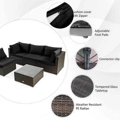 Costway 6PCS Patio Rattan Furniture Set 42'' Fire Pit Table Cover Sofa Cushion Off White/Black/Navy/Red/Turquoise 6 Costway 6PCS Patio Rattan Furniture Set 42'' Fire Pit Table Cover Sofa Cushion Off White/Black/Navy/Red/Turquoise - Image 6