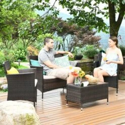 Costway 4PCS Rattan Patio Furniture Set Sofa Chair Coffee Table W/Cushion Outdoor -Costway GUEST ee8ea382 e600 49d7 97ff c56e51b208ea