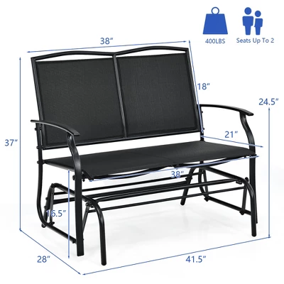 Costway Patio Glider Rocking Bench Double 2 Person Chair Loveseat Garden GreyBlack 2 Costway Patio Glider Rocking Bench Double 2 Person Chair Loveseat Garden GreyBlack - Image 2