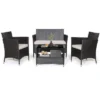 Costway 4PCS Patio Rattan Furniture Set Armrest Cushion Sofa Coffee Table WithShelf Garden