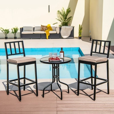 Costway Set Of 2 Patio Metal Bar Stools Outdoor Bar Height Dining Chairs With Cushion 1 Costway Set Of 2 Patio Metal Bar Stools Outdoor Bar Height Dining Chairs With Cushion