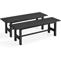 Costway 2PCS Outdoor HDPE Bench With Metal Frame 47'' X 14'' X 16'' For Yard Garden Brown/Black/Gray -Costway GUEST ef6096e9 bbbb 4c91 9178 89beff071bf4