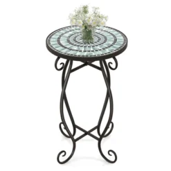 Costway Mosaic Outdoor Round End Table With Weather Resistant Ceramic Tile Tabletop -Costway GUEST ef7c8101 ec72 415e 9c99 fa70a0532fe2