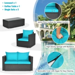 Costway 4PCS Patio Rattan Cushioned Sofa Chair Coffee Table Turquoise 14 Costway 4PCS Patio Rattan Cushioned Sofa Chair Coffee Table Turquoise -Costway GUEST efa2528c 83e6 4d42 9d24 52ac9f98fa1b