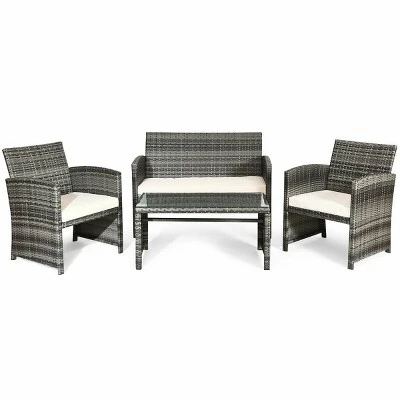 Costway 4PCS Rattan Patio Furniture Set Garden Sofa Cushioned Seat Mix Gray Wicker 6 Costway 4PCS Rattan Patio Furniture Set Garden Sofa Cushioned Seat Mix Gray Wicker - Image 6
